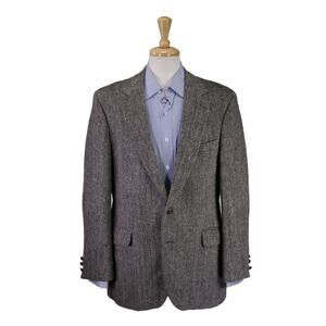 Harris Tweed Black Gray Herringbone 2-Btn Scottish Wool Blazer 40R
